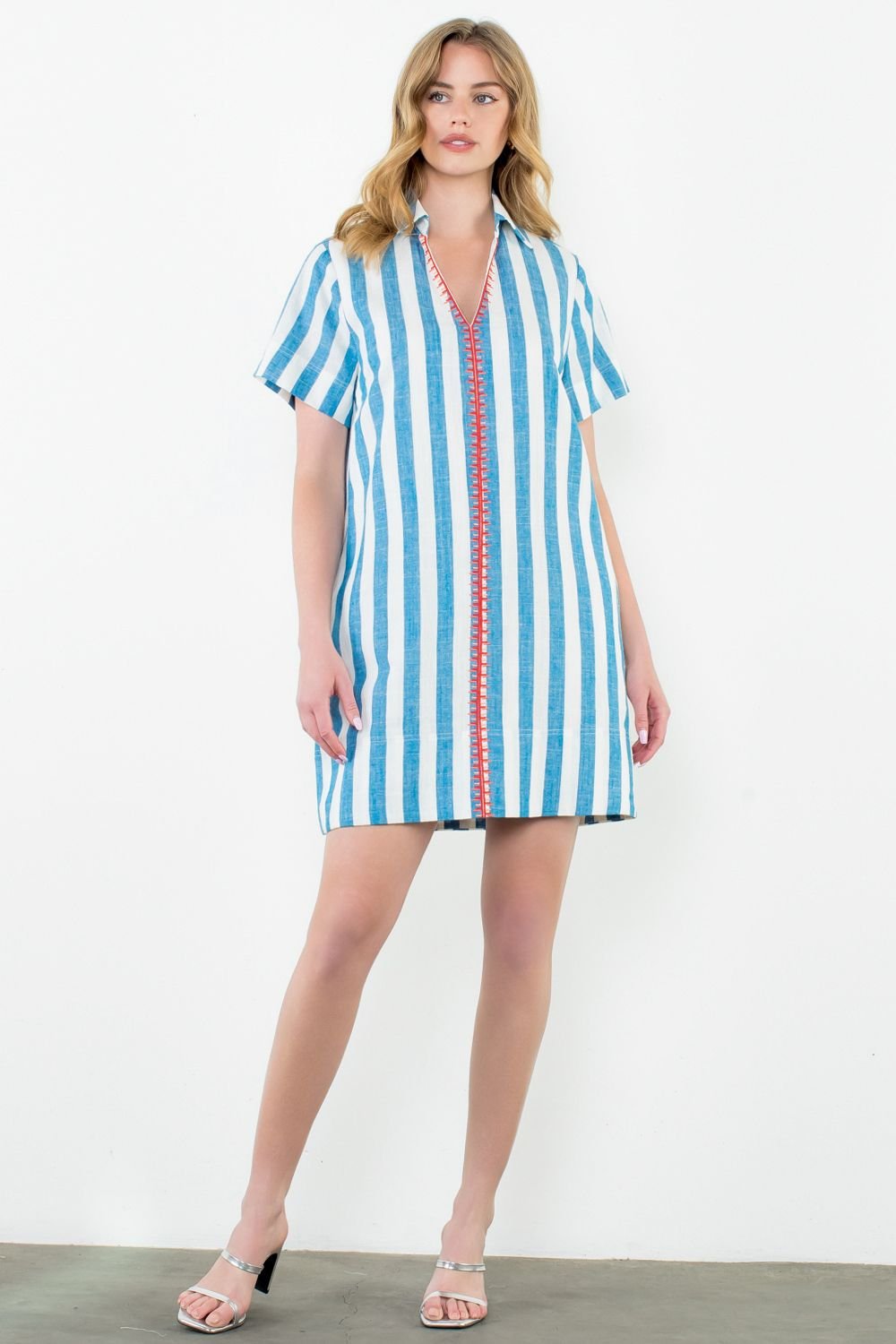Peyton Dress in blue and white stripes, perfect coastal boutique clothing for beach outings, part of curated women's fashion.