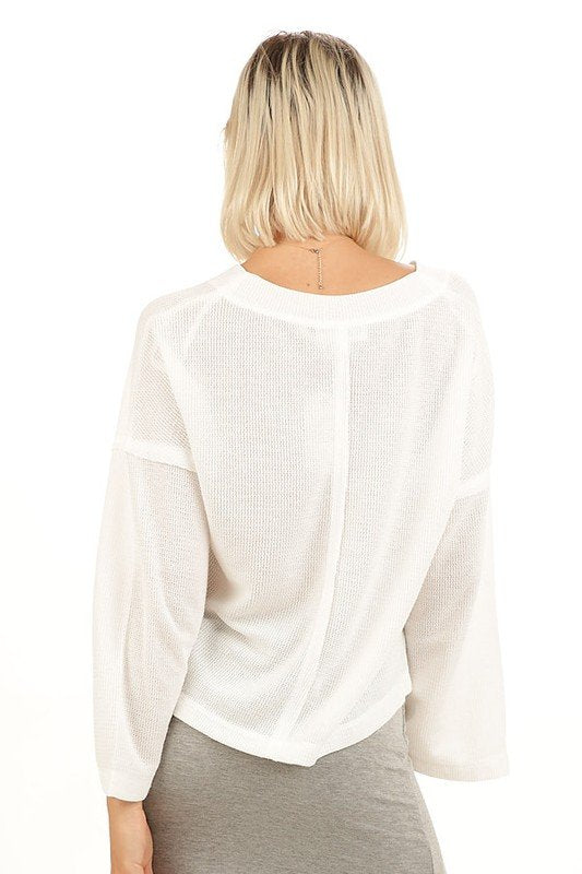 WHITE WAFFLE BEACHY TOP from Raggdoll Boutique, perfect for coastal fashion and vacation wardrobe.