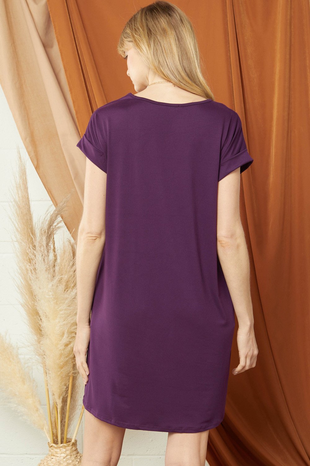 Everyday dress in wine showcased from the back, perfect for trendy coastal style at Raggdoll Boutique.