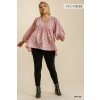 PLUS ANIMAL PRINT V-NECK BABYDOLL TOP styled with trendy black pants and high-heeled boots.