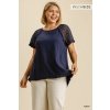 PLUS NAVY TOP WITH CROCHET SLEEVE DETAIL at Raggdoll Boutique, perfect for summer outfits Texas and coastal fashion.