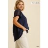 PLUS NAVY TOP WITH CROCHET SLEEVE DETAIL showcasing a model in trendy coastal style from Raggdoll Boutique.