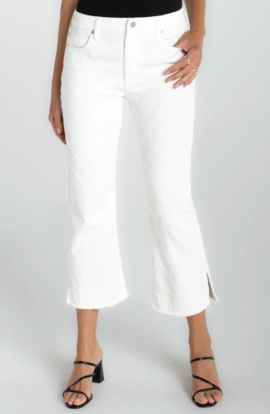LP Hannah Crop Flare W/ Wide Hem And Slit-White DM