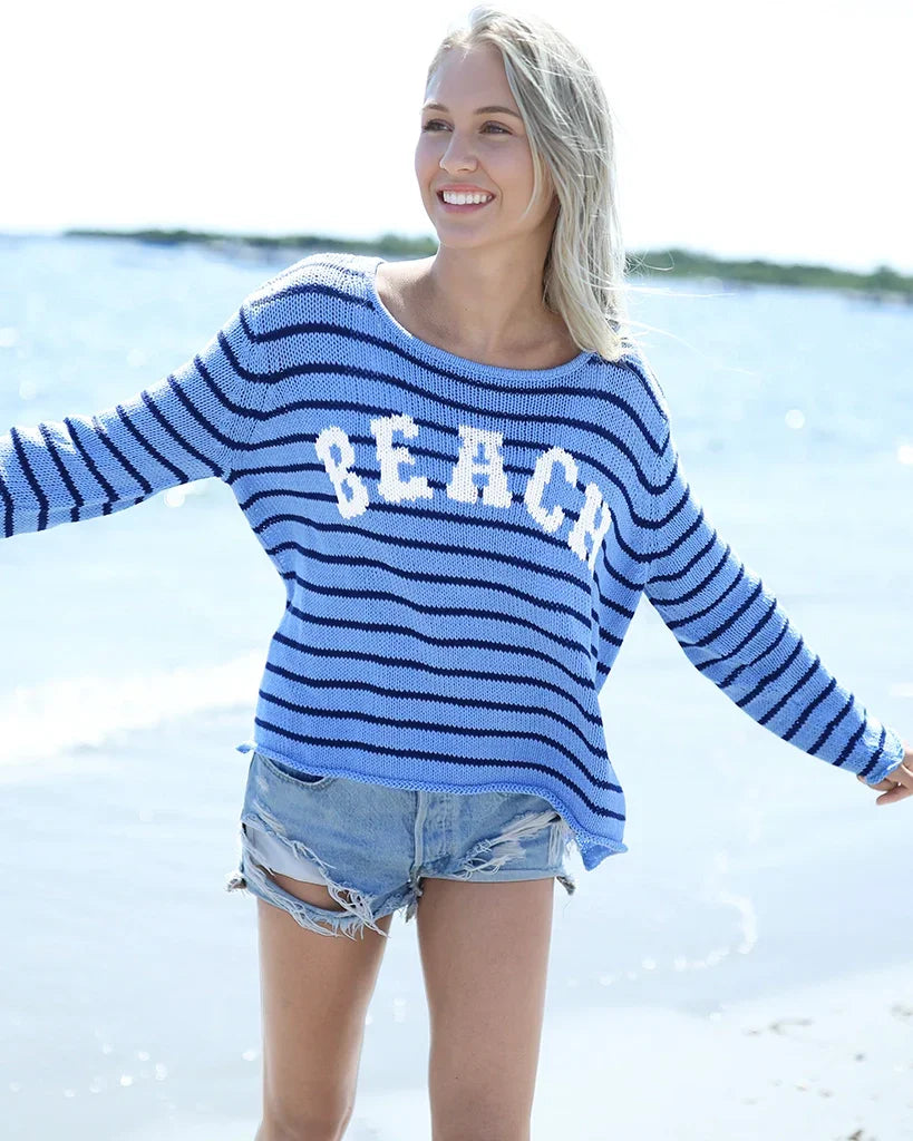 Wooden Ships Beach Striped Crew-MYK/DK ING/WH