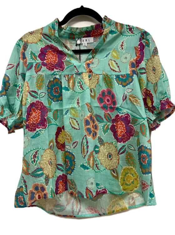THML SHORT SLEEVE FLORAL PRINT TOP (GREEN) from Raggdoll Boutique, perfect for summer outfits Texas and trendy coastal style.